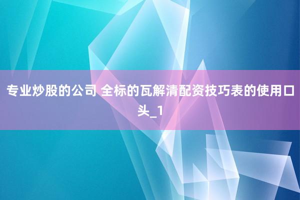 专业炒股的公司 全标的瓦解清配资技巧表的使用口头_1