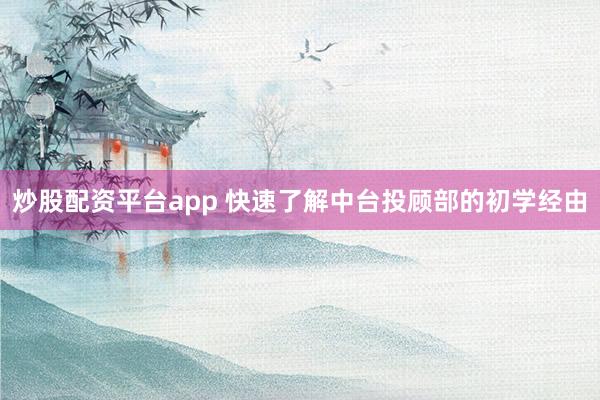 炒股配资平台app 快速了解中台投顾部的初学经由