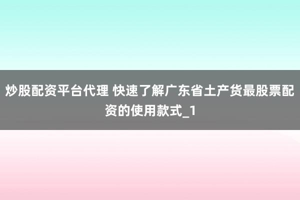 炒股配资平台代理 快速了解广东省土产货最股票配资的使用款式_1