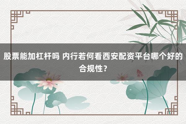 股票能加杠杆吗 内行若何看西安配资平台哪个好的合规性？