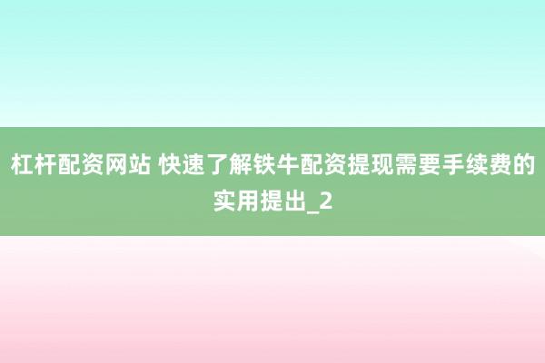 杠杆配资网站 快速了解铁牛配资提现需要手续费的实用提出_2