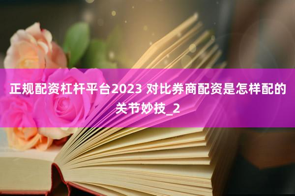 正规配资杠杆平台2023 对比券商配资是怎样配的关节妙技_2