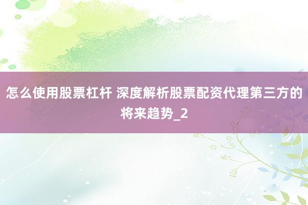 怎么使用股票杠杆 深度解析股票配资代理第三方的将来趋势_2